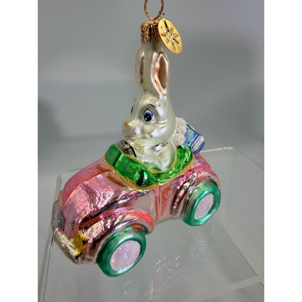 NIB Christopher Radko "Converta Bun" Bunny Rabbit in Pink Car Tag & Box Ornament